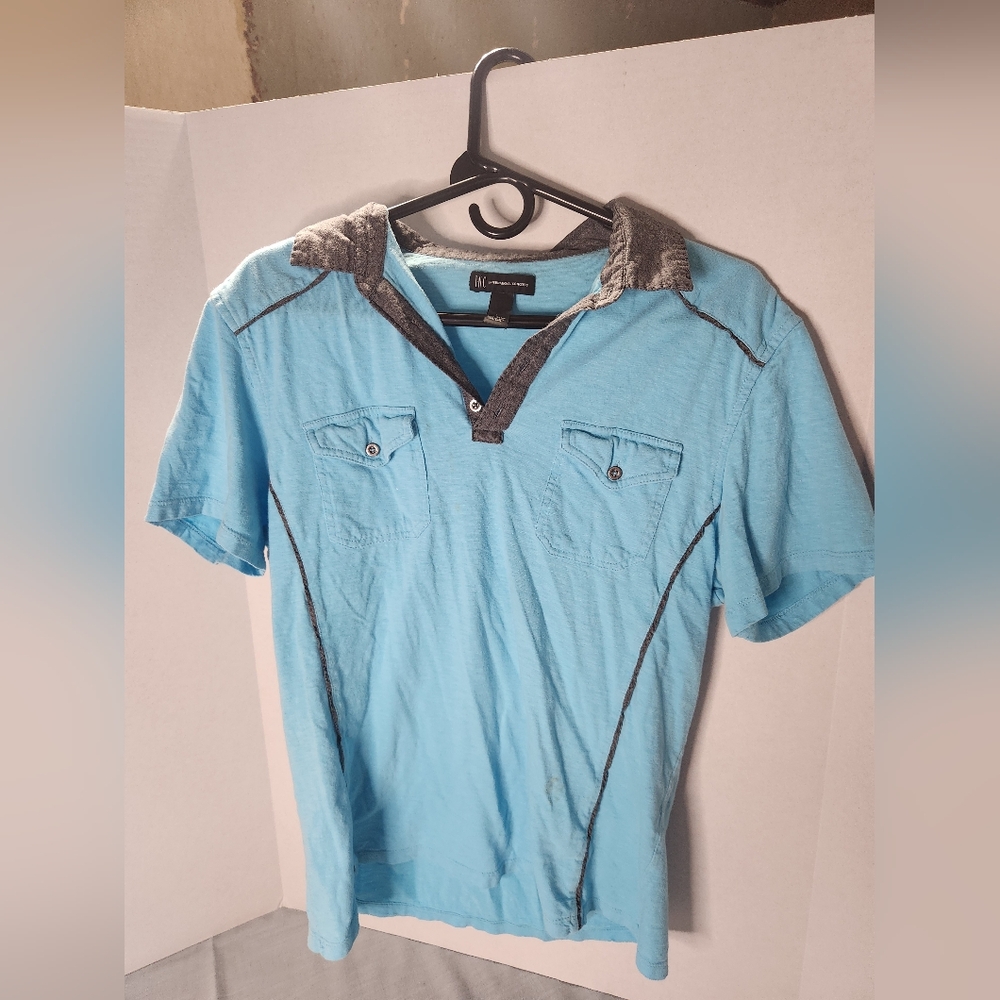INC International Concepts Aqua and Charcoal Shirt